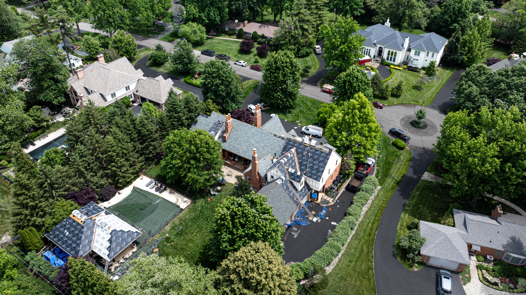 Aerial drone view of Frontenac Class 4 slate replacement